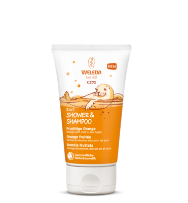Kids 2v1 gel za prhanje in šampon sočna pomaranča 150 ml, Weleda