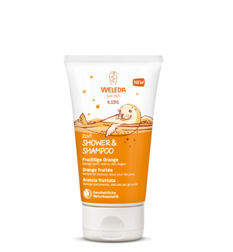 Kids 2v1 gel za prhanje in šampon sočna pomaranča 150 ml, Weleda