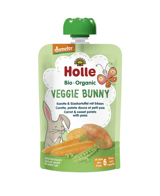 Picture of Holle zelenjavni pire VEGI ZAJČEK, korenček in sladki krompir z grahom po 6. mesecu, 100g, BIO-DEMETER