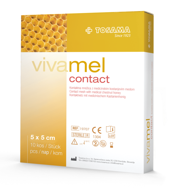 Picture of Vivamel CONTACT, kontaktna mrežica z medicinskim kostanjevim medom 5 x 5 cm, sterilna, 1 kos