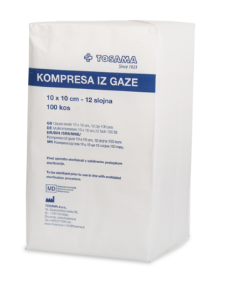 Gaza kompresa 10 x 10cm, 12 sl., 100 kos, obl 10/7, 1 pkt