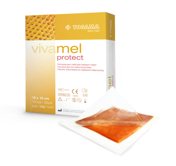 Picture of Vivamel PROTECT, PU pena z medicinskim kostanjevim medom 10 x 10 cm, sterilna, 1 kos