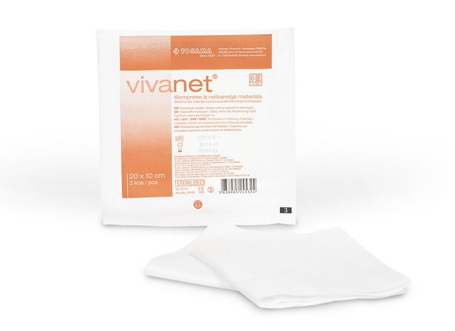 Picture of Vivanet netkana kompresa 20 x 10 cm, 6 slojni, 2 kos v setu, sterilni, 25 setov