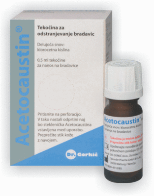 Acetocaustin za odstranjevanje bradavic
