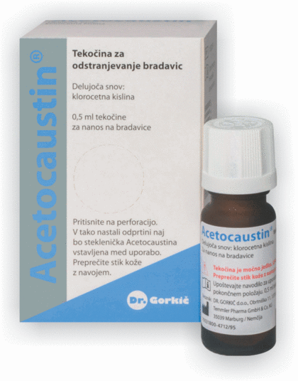 Acetocaustin za odstranjevanje bradavic